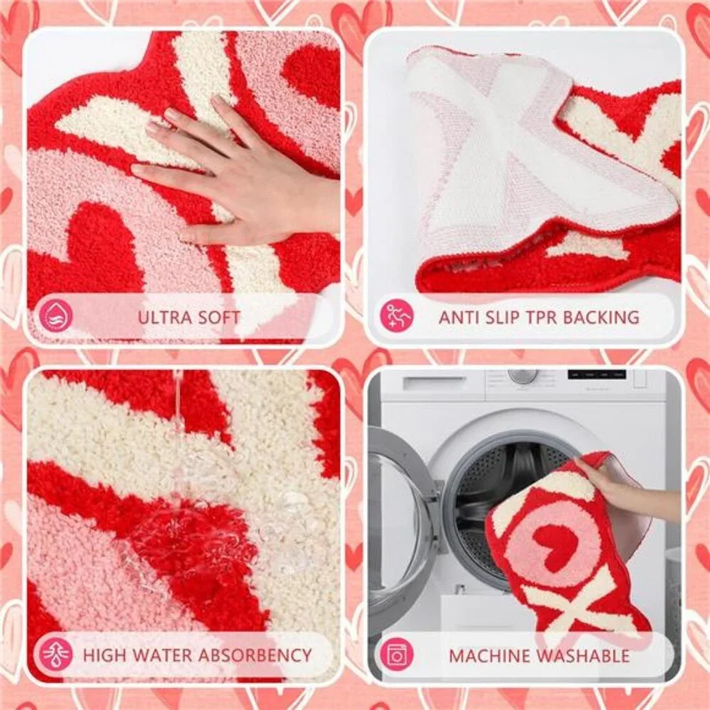 Valentine's Day Bathroom Rug Valentines XOXO Bath Rug 13.78 x 31.5 Inches
